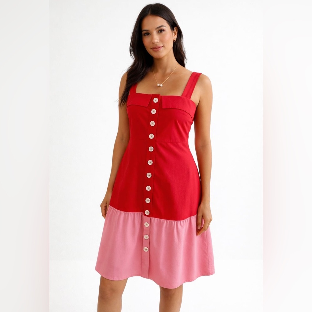 Two Toned Fold Over Neckband  Midi Dress